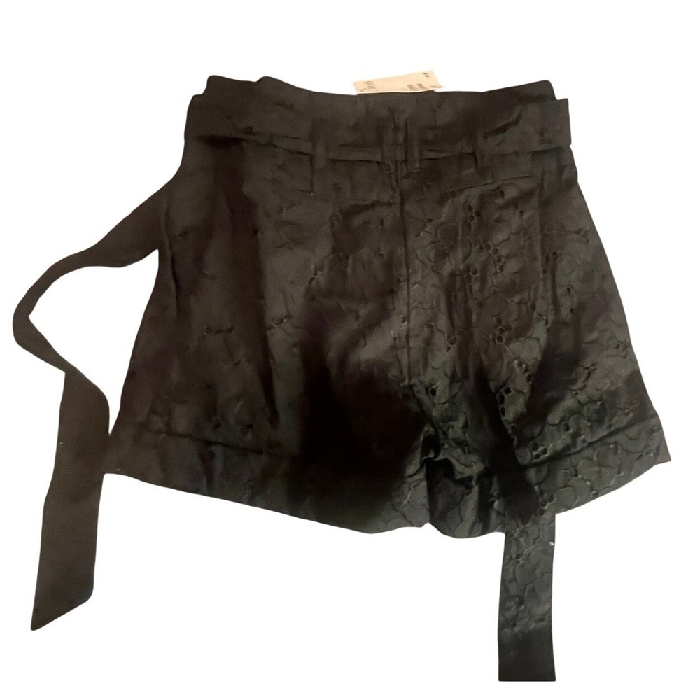 H&M Black Floral Eyelet Lace Tie Waist Shorts Size 2 Summer Casual